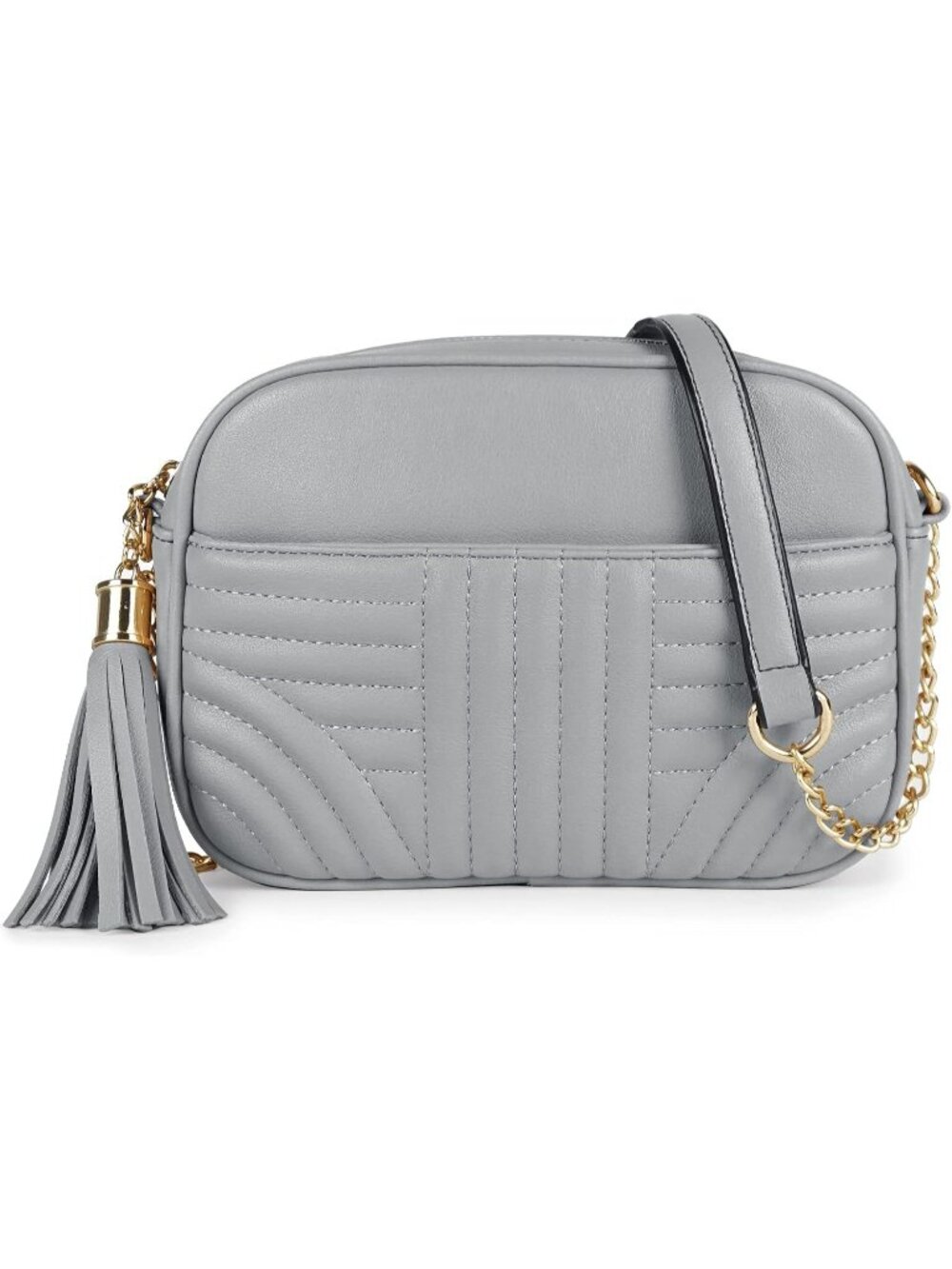 👜Womens Light Grey Quilted Camera Bag Tassel Crossbody Lightweight Shoulder Bag
